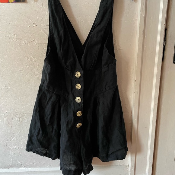 Free People Black Linen Button Up Romper - Picture 2 of 5